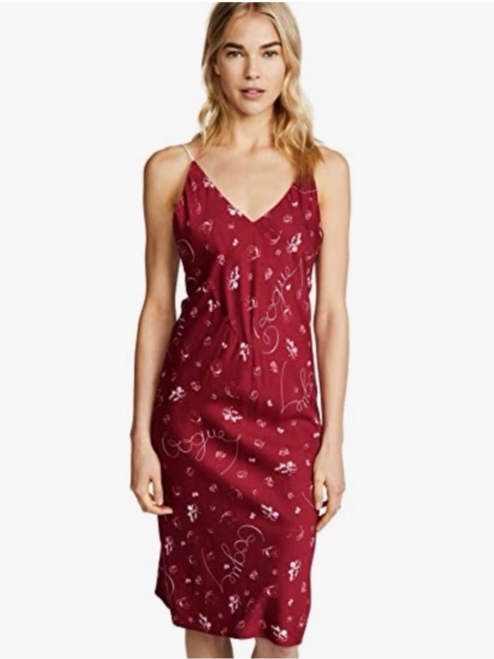 Splendid X Vogue 125 Burgundy Floral Script Slip Dress
